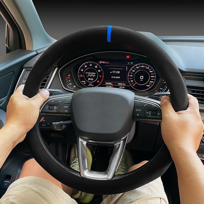 Carodi Suede Steering Wheel Cover ï¼Œ Non-Slip Leather Car Interior Fitting 15-inch Universal - Image 3